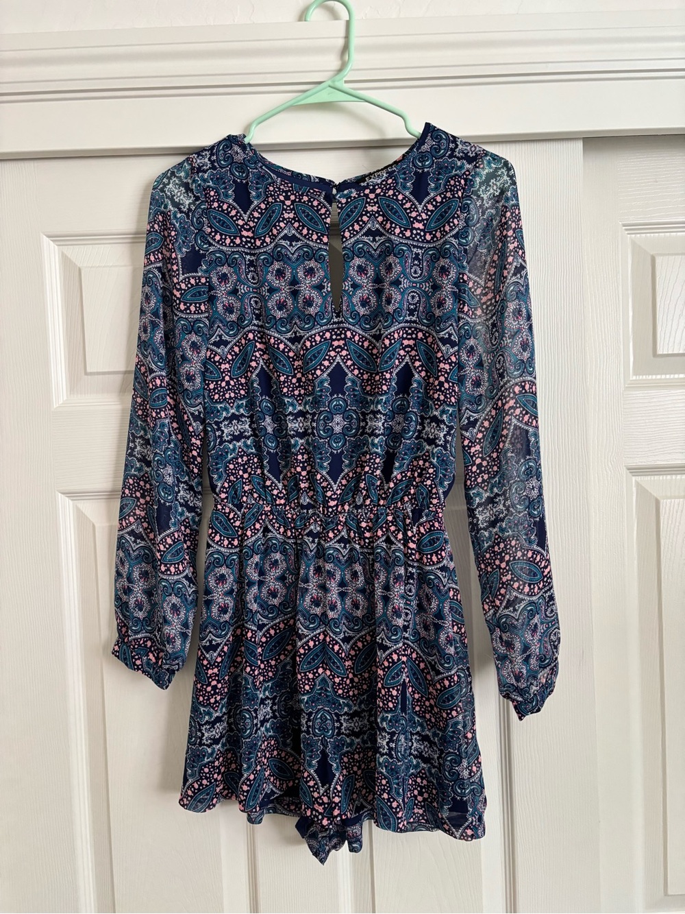 Express Navy Paisley Dress with Pink and Teal Accents